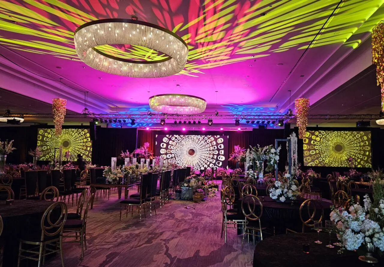 Tampa Event Design Tampa event design with colored lighting and draped ceiling